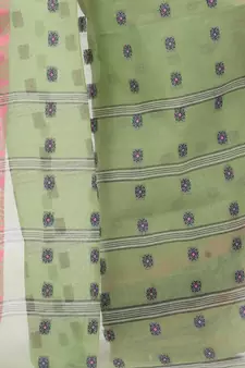 Green Woven Cotton Saree Without Blouse