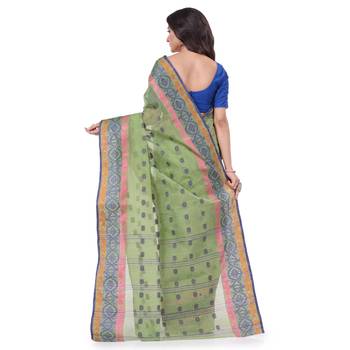 Green Woven Cotton Saree Without Blouse 4