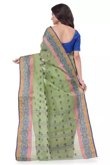 Green Woven Cotton Saree Without Blouse