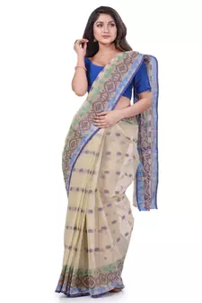 Grey Woven Cotton Saree Without Blouse