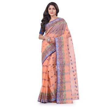 Peach Woven Cotton Saree Without Blouse 1