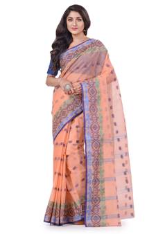 Peach Woven Cotton Saree Without Blouse