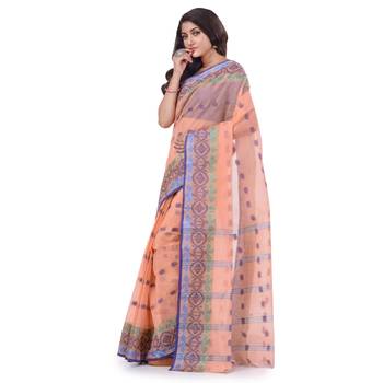 Peach Woven Cotton Saree Without Blouse 2