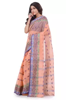 Peach Woven Cotton Saree Without Blouse