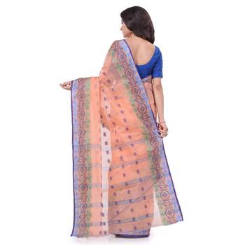 Peach Woven Cotton Saree Without Blouse 4