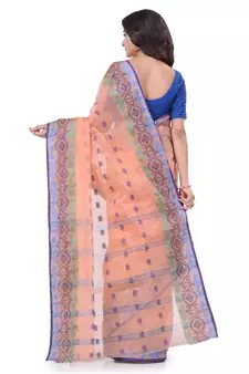 Peach Woven Cotton Saree Without Blouse