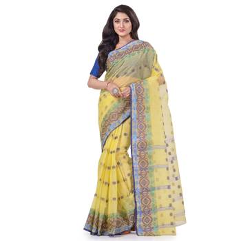 Yellow Woven Cotton Saree Without Blouse 1
