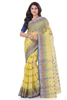 Yellow Woven Cotton Saree Without Blouse