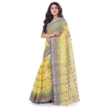 Yellow Woven Cotton Saree Without Blouse 2