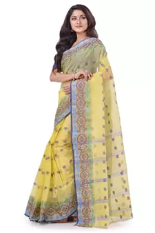Yellow Woven Cotton Saree Without Blouse