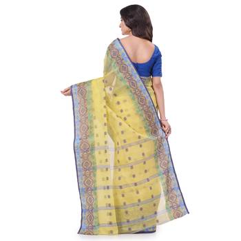 Yellow Woven Cotton Saree Without Blouse 4