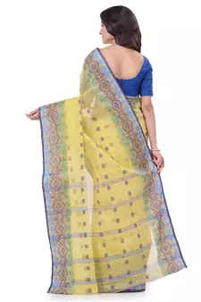 Yellow Woven Cotton Saree Without Blouse