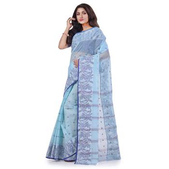 Blue Woven Cotton Saree Without Blouse 2