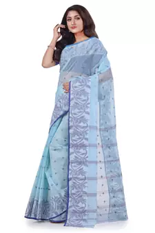 Blue Woven Cotton Saree Without Blouse