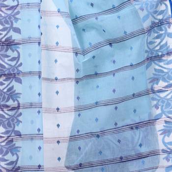 Blue Woven Cotton Saree Without Blouse 3