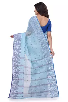Blue Woven Cotton Saree Without Blouse