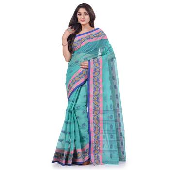 Light Blue Woven Cotton Saree Without Blouse 1