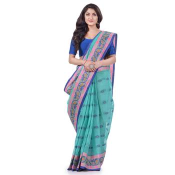 Light Blue Woven Cotton Saree Without Blouse 2