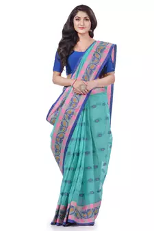 Light Blue Woven Cotton Saree Without Blouse