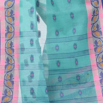 Light Blue Woven Cotton Saree Without Blouse 3