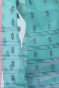 Light Blue Woven Cotton Saree Without Blouse