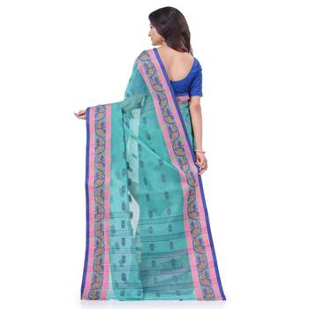Light Blue Woven Cotton Saree Without Blouse 4