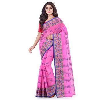 Pink Woven Cotton Saree Without Blouse 1
