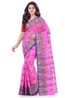 Pink Woven Cotton Saree Without Blouse
