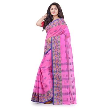 Pink Woven Cotton Saree Without Blouse 2