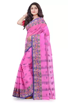 Pink Woven Cotton Saree Without Blouse