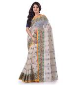 White Woven Cotton Saree Without Blouse
