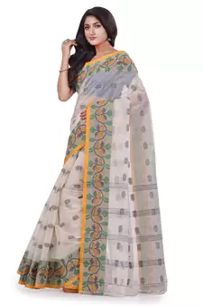 White Woven Cotton Saree Without Blouse