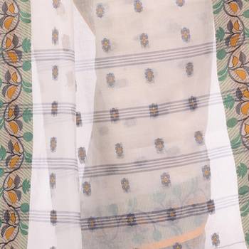 White Woven Cotton Saree Without Blouse 3