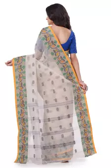 White Woven Cotton Saree Without Blouse