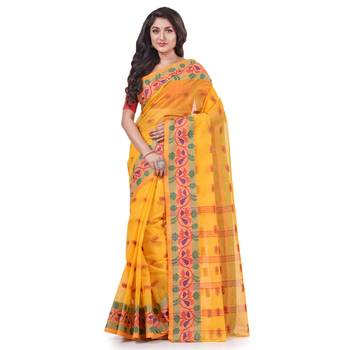 Yellow Woven Cotton Saree Without Blouse 1