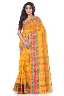 Yellow Woven Cotton Saree Without Blouse