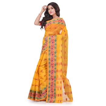 Yellow Woven Cotton Saree Without Blouse 2