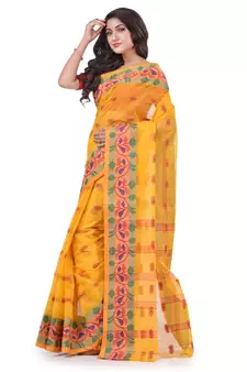 Yellow Woven Cotton Saree Without Blouse