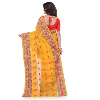 Yellow Woven Cotton Saree Without Blouse 4