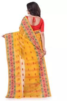 Yellow Woven Cotton Saree Without Blouse