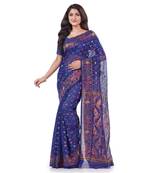 Dark Blue Woven Cotton Saree Without Blouse