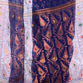 Dark Blue Woven Cotton Saree Without Blouse 3