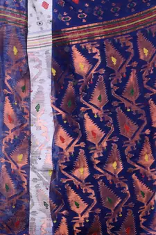 Dark Blue Woven Cotton Saree Without Blouse