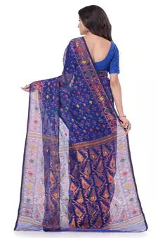 Dark Blue Woven Cotton Saree Without Blouse