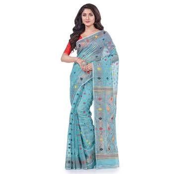 Light Blue Woven Cotton Saree Without Blouse 1