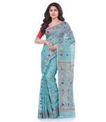 Light Blue Woven Cotton Saree Without Blouse