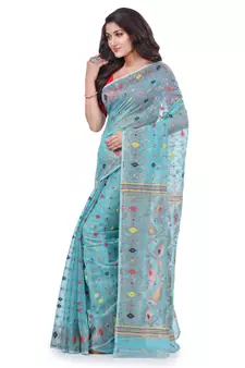 Light Blue Woven Cotton Saree Without Blouse