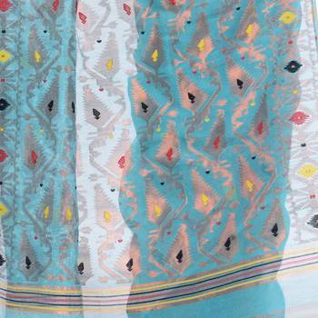 Light Blue Woven Cotton Saree Without Blouse 3
