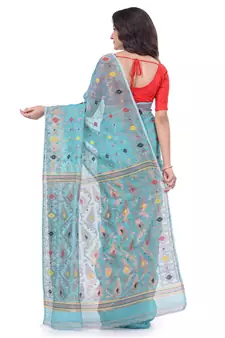 Light Blue Woven Cotton Saree Without Blouse