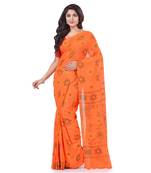 Orange hand woven cotton saree with blouse